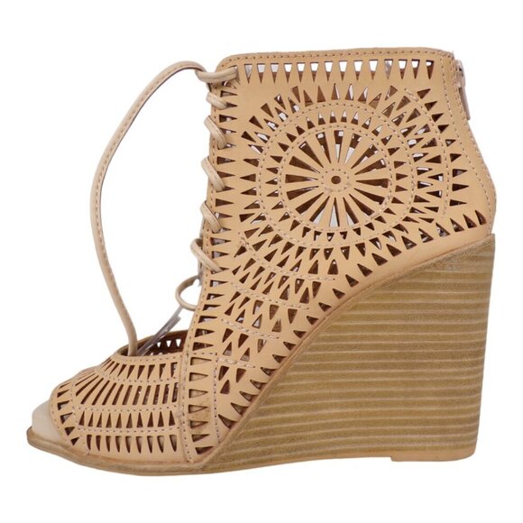 Jeffrey Campbell Rodillo Wedge Sandals Size 9 Tan Leather Lace Up #1257 - Picture 2 of 10